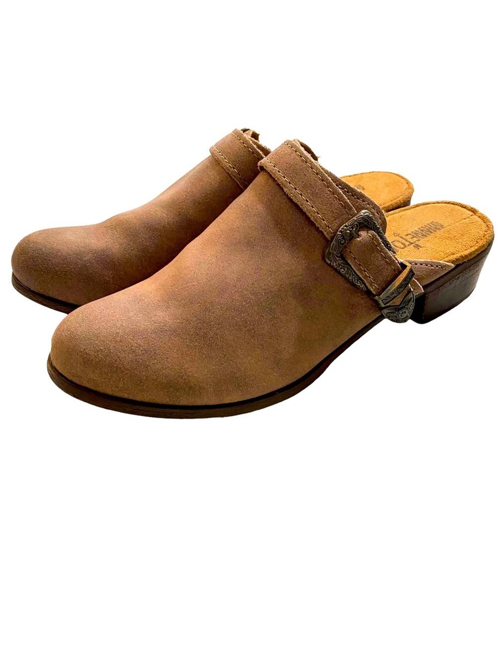 Minnetonka Womens Billie mule western mule size 8 brown suede leather slip on